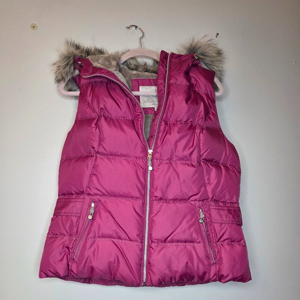Eddie Bauer Women's Fushia Hooded Puffer Vest with Premium Goose Down Fill, Sz L